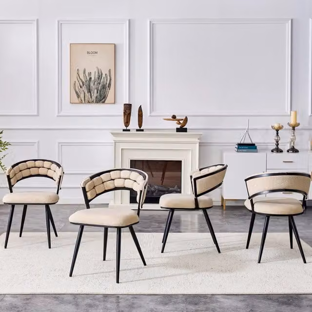 Set di 2 sedie da pranzo MIVRAY in velluto beige con gambe in metallo nero opaco per cucina e soggiorno