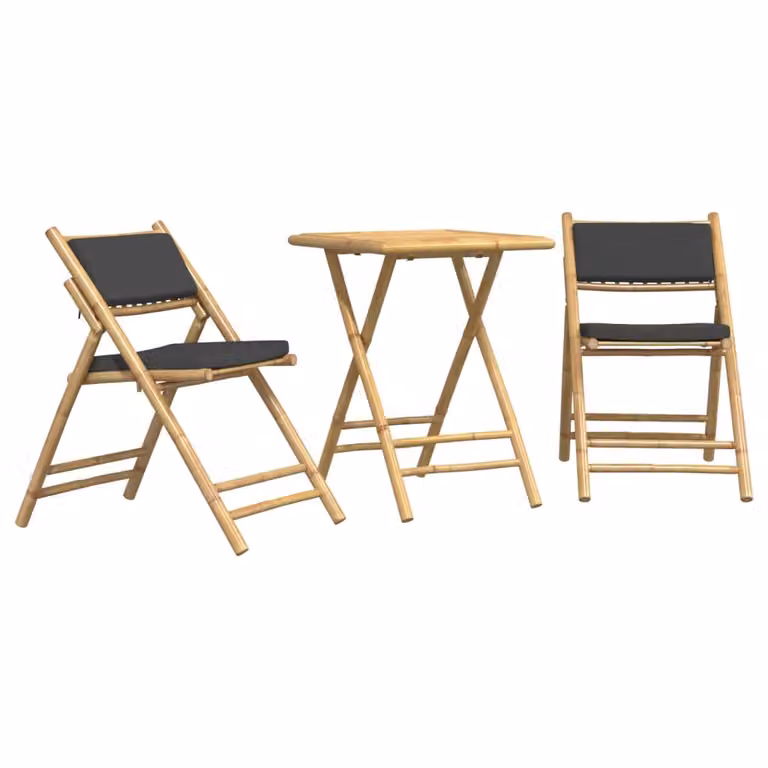 Set da Bistrot Pieghevole 3pz con Cuscini Grigio Scuro Bambù