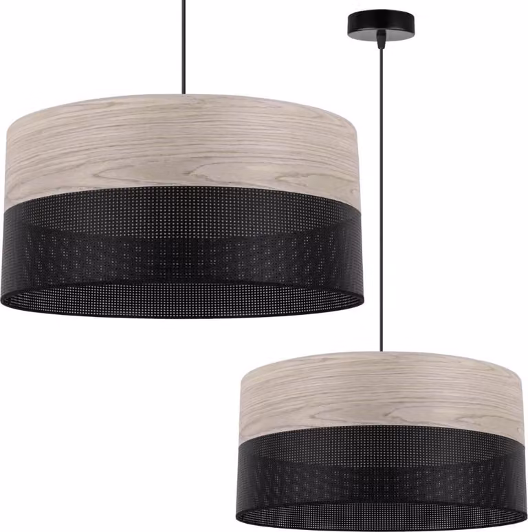 Lampada a sospensione singola, paralume in impiallacciato di quercia bianca, 44 cm