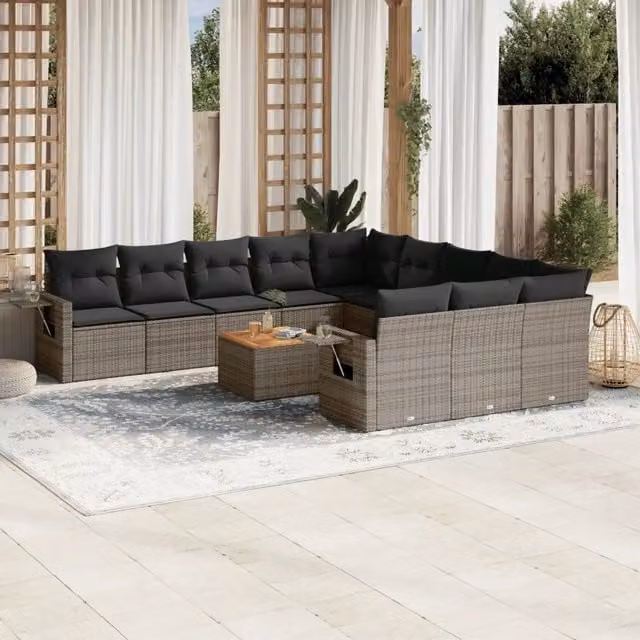 Set di Divani da Giardino VIDAXL in Polyrattan Grigio con Cuscini, Design Moderno a L con Angolo Sinistro, 12 Posti – 1
