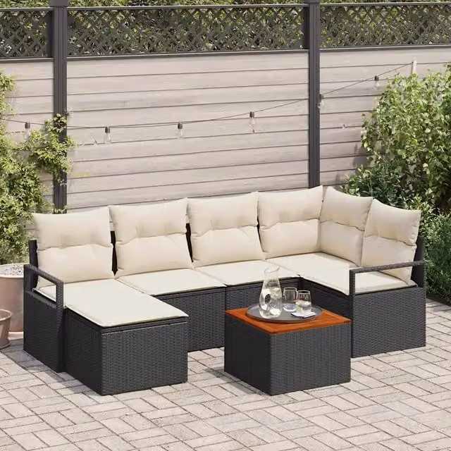 Set Divano da Giardino 7 pz Nero polyrattan 3347726