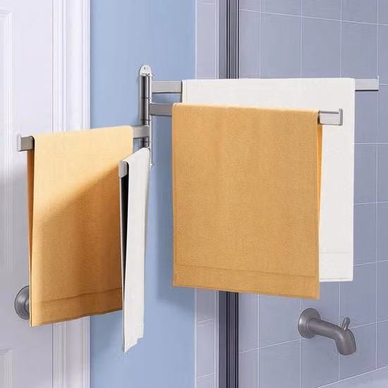 Supporto asciugamano per bagno con 4 braccia, 50CM, 180° di rotazione, in acciaio inossidabile.
