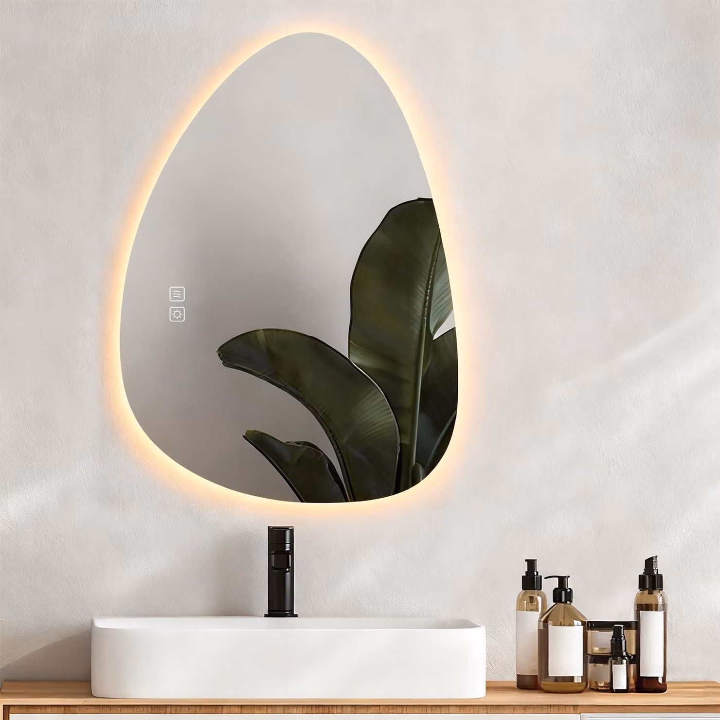 Specchio da bagno a LED, 80x55 cm, con funzione di dimmerazione, 3 temperature di colore, sensore touch