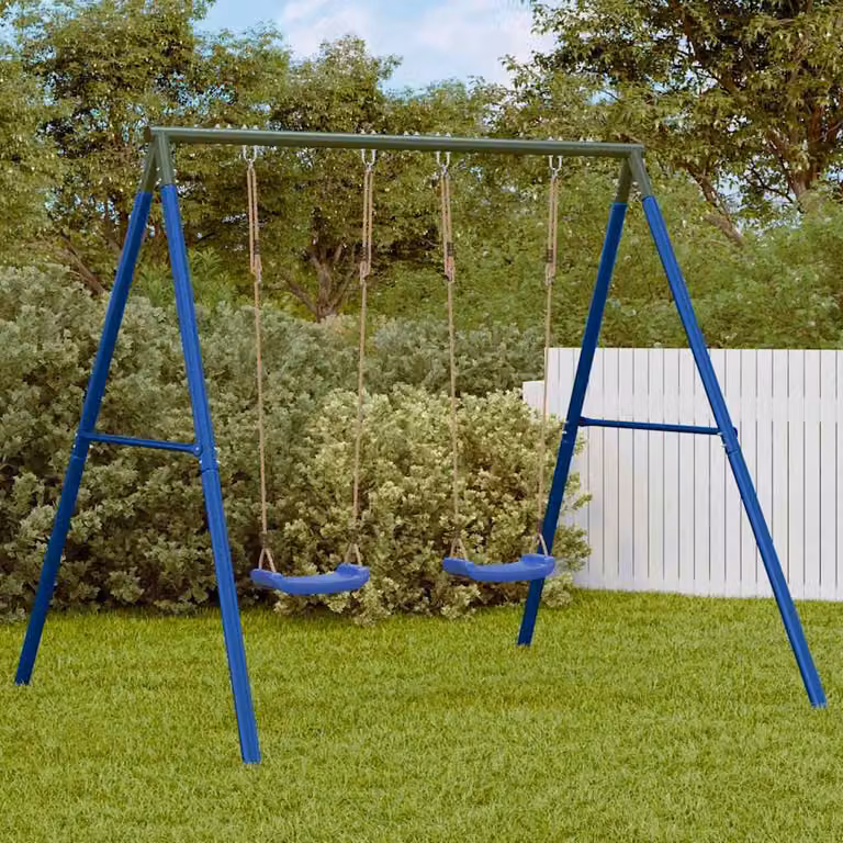 Set di 2 altalene da esterno vidaXL con struttura in metallo e seduta regolabile, resistente ai raggi UV, disponibile in blu o verde, H 206 x L 185 x P 185 cm