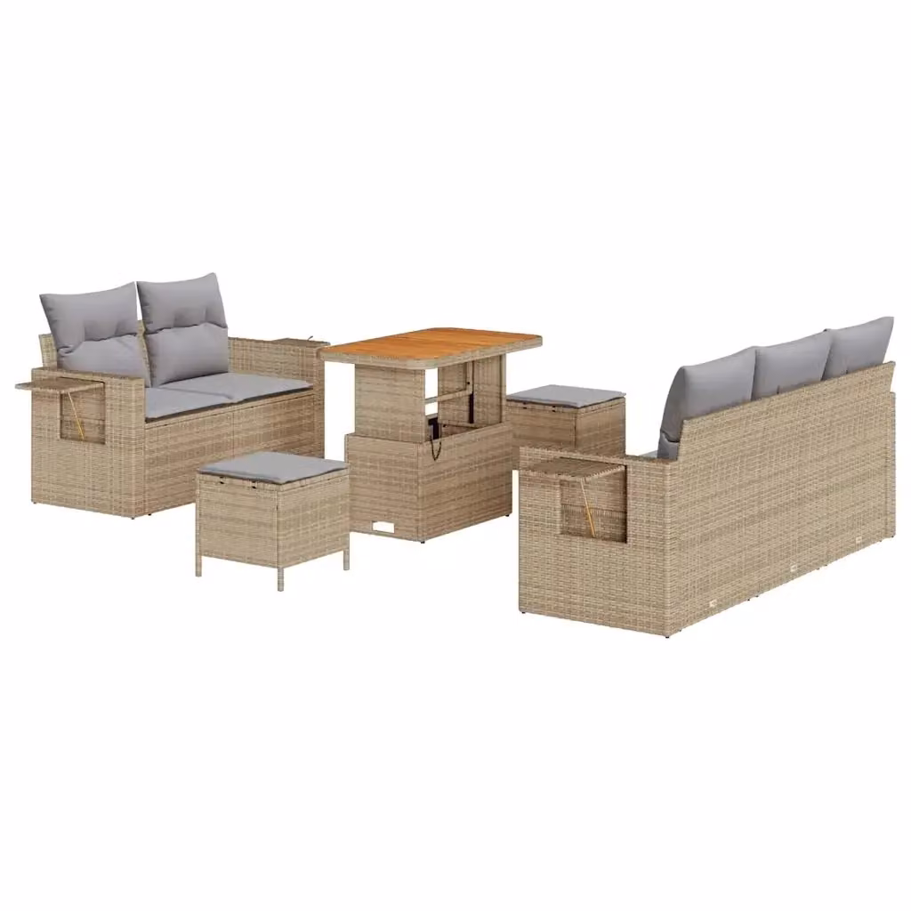 Set Divano da Giardino vidaXL 10 Pezzi in Polyrattan Beige e Grigio con Cuscini e Tavolino – 2