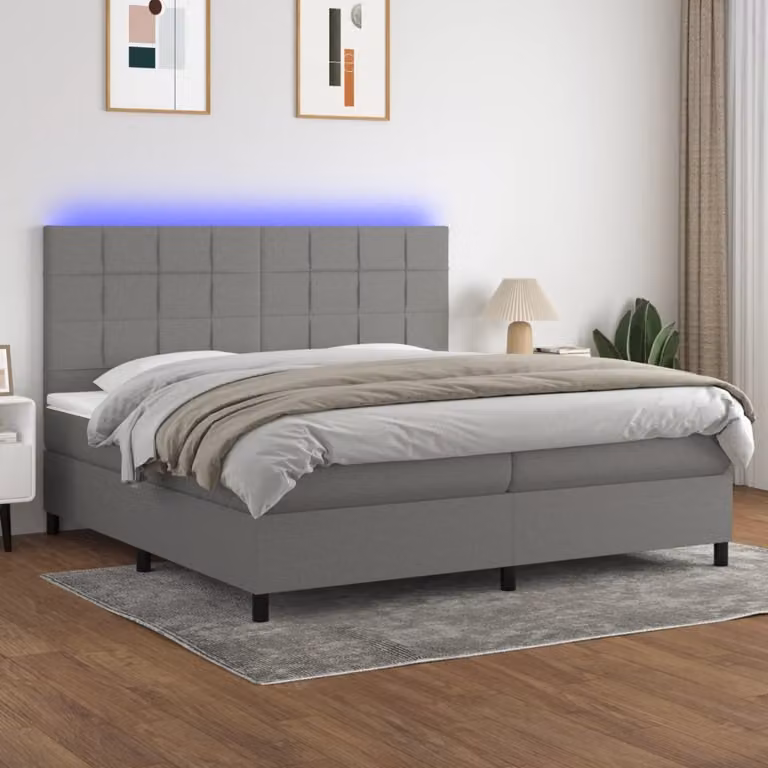 Maison Exclusive - Letto a Molle Materasso e LED Grigio Scuro 200x200cm in Tessuto