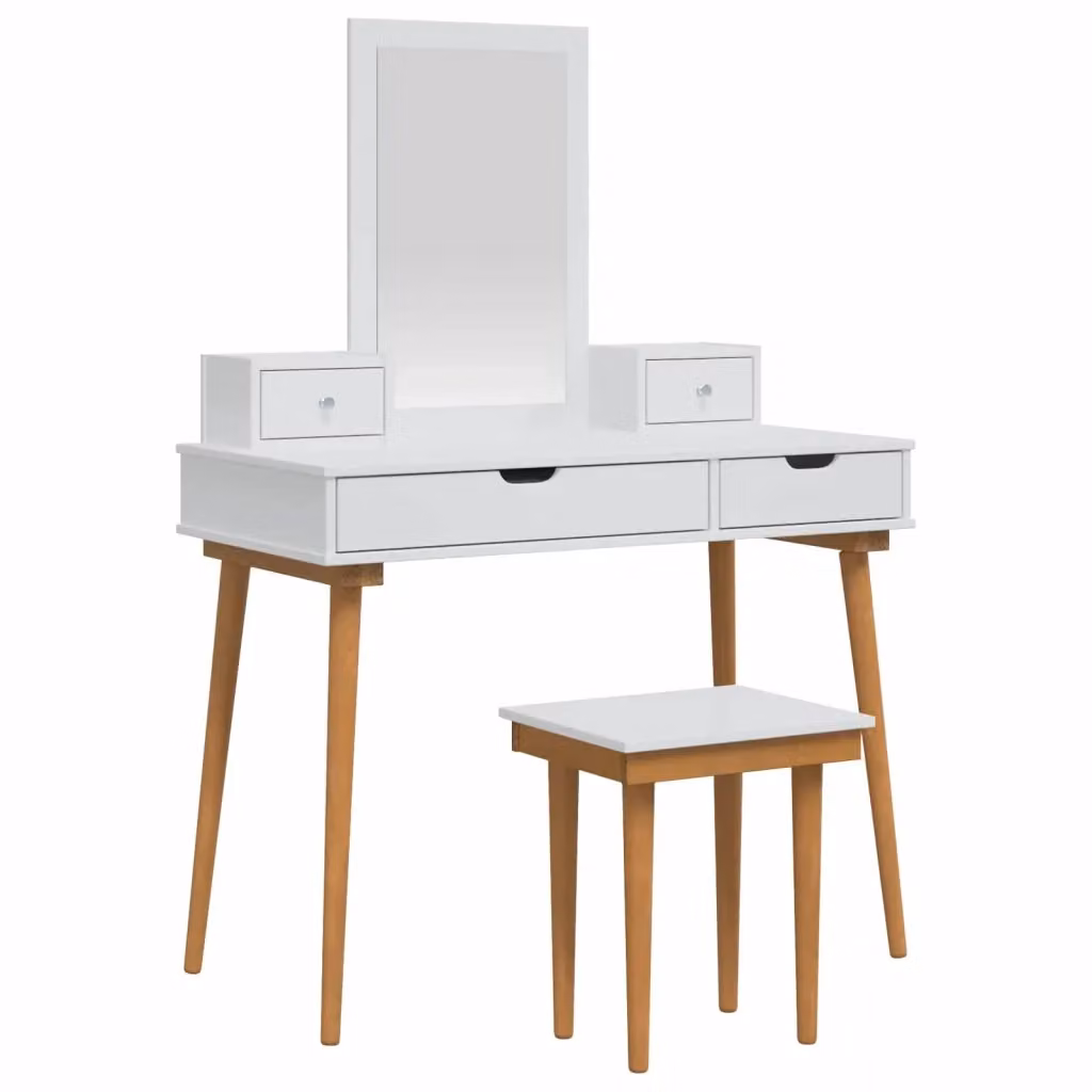 Set Tavolo da Trucco FAUSKE vidaXL Bianco L: 100 cm, P: 50 cm, H: 143 cm – 2