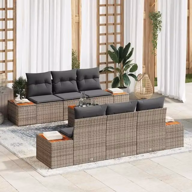Set Divano da Giardino 7 pz Grigio Poly Rattan 3356699