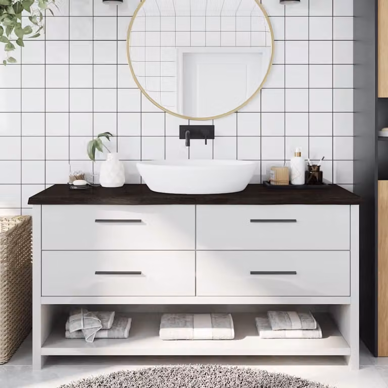 Piano Bagno vidaXL in Legno Trattato, Disponibile in Marrone, Grigio o Bianco, L: 160 cm, P: 60 cm, H: 2-4 cm