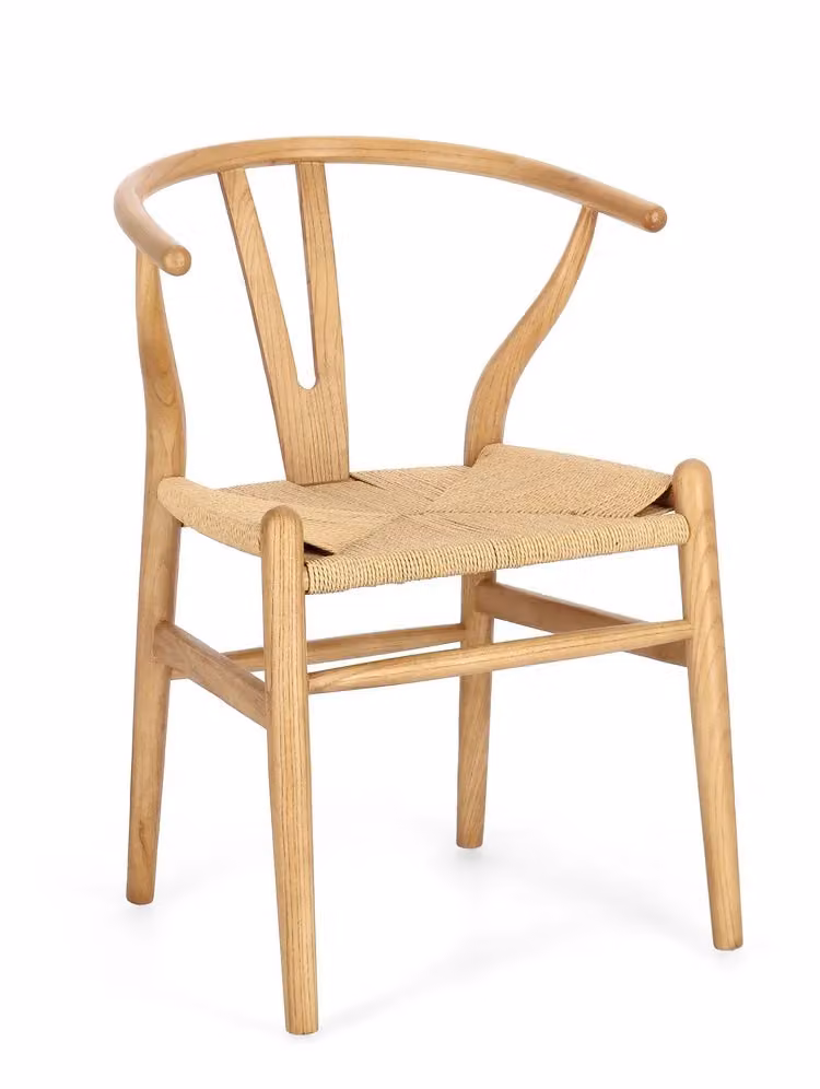 Set di sedie ARTAS in legno di olmo naturale e seduta corda di carta naturale