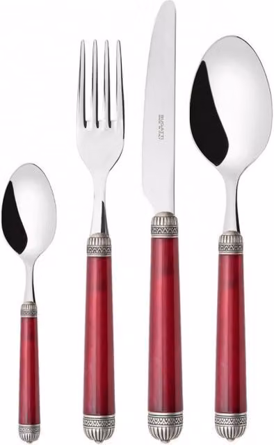 DORICO Ghiera Argento Anticato, Posate Set 24 Pz, Scatola Colore: Rosso, Ghiera: Argento