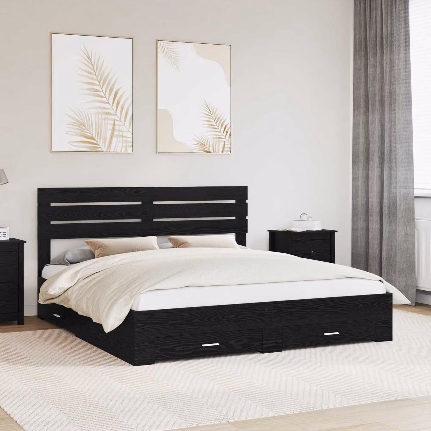 Struttura del letto con cassetto vidaXL in Rovere Nero, L: 180 cm, P: 200 cm, H: 206 cm