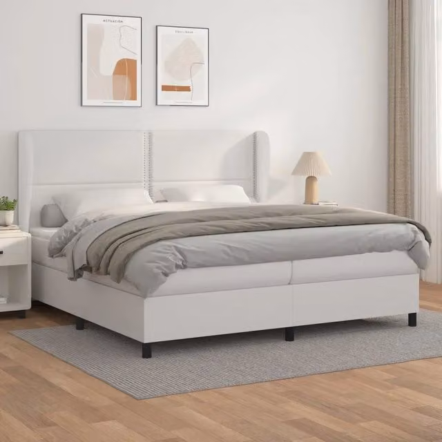 Letto matrimoniale con giroletto a molle e materasso vidaXL in similpelle bianca L/P/H: 200 x 200 x 128 cm