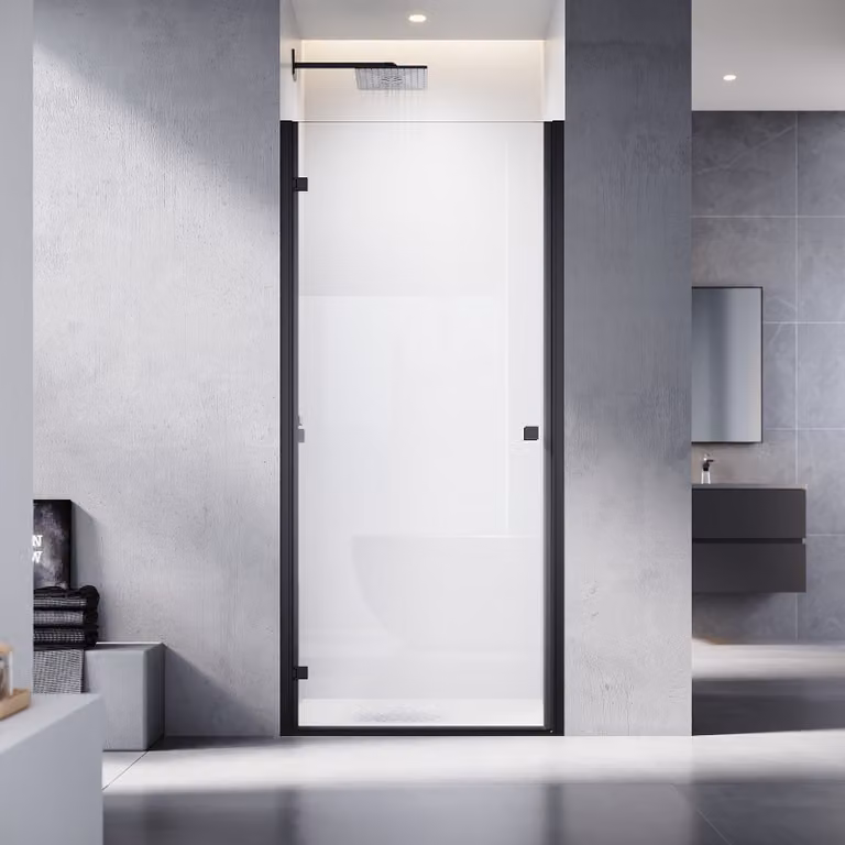 SONNI nicchia porta doccia a battente 90x195cm, vetro di sicurezza 6mm, porta doccia con cerniera, porta doccia a incasso nero opaco box doccia