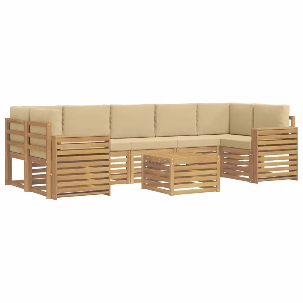 Set di divani da esterno a L vidaXL in legno di acacia con cuscini, bianco e beige – 2