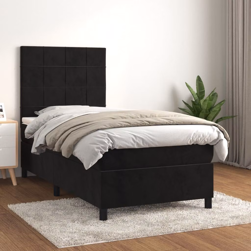 The Living Store Letto a molle con materasso nero 80x200 cm in velluto