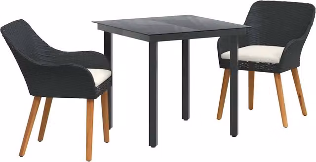 Set da Pranzo per Giardino con cuscino 3 pz | Set Salotto da Giardino Nero polyrattan