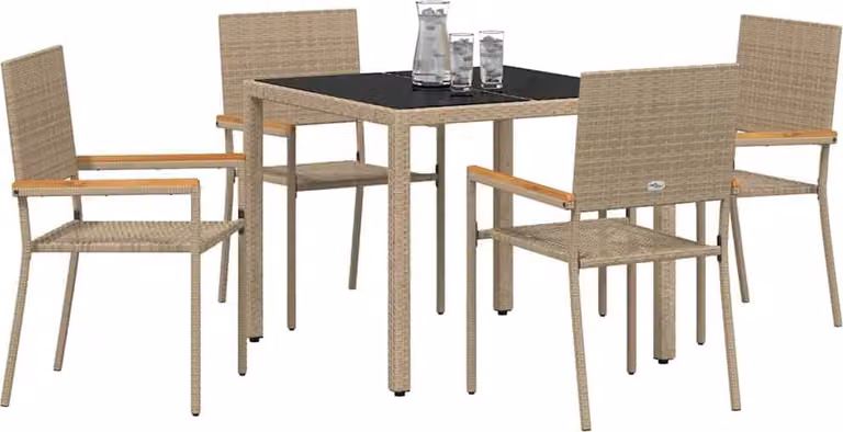 Set da Pranzo per Giardino 5 pcs Beige polyrattan