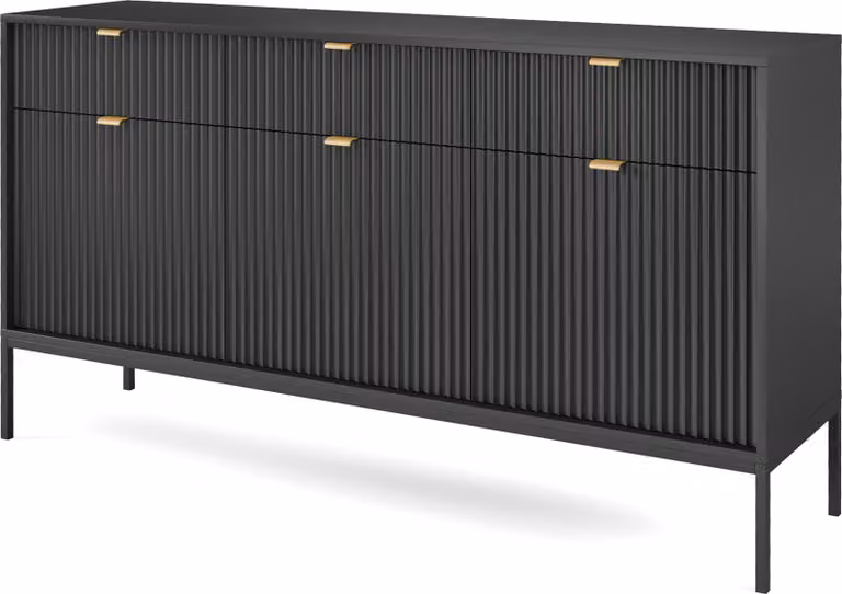 Comodà Masseno STELLARE da 154 cm con 3 cassetti e 3 ante per soggiorno e camera da letto, stile moderno, 154x39x83 cm, nero / nero