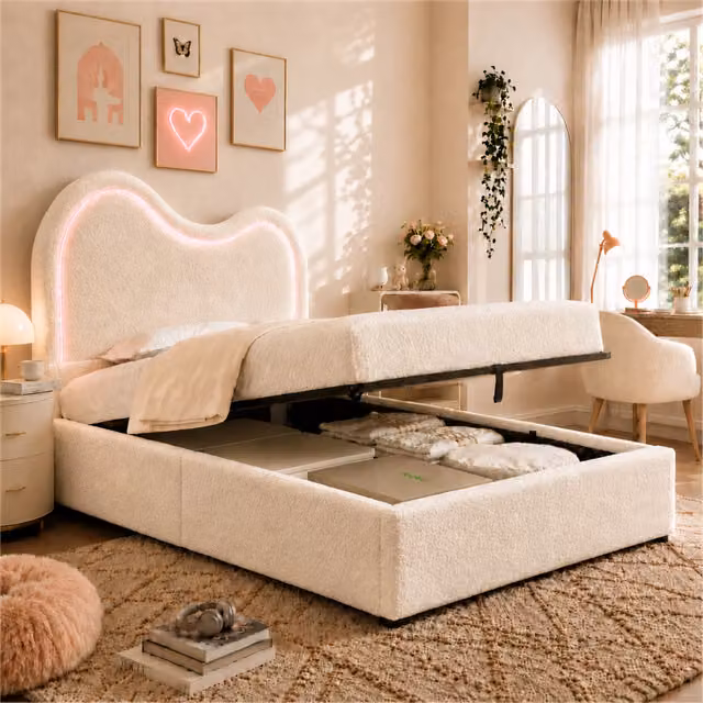 letto imbottito bouclé bianco 90 x 200 cm