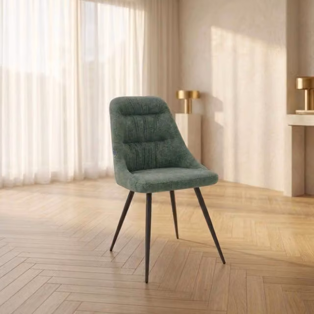 Set di 2 sedie imbottite Cascade moderne in tessuto verde con gambe in metallo nero – 1
