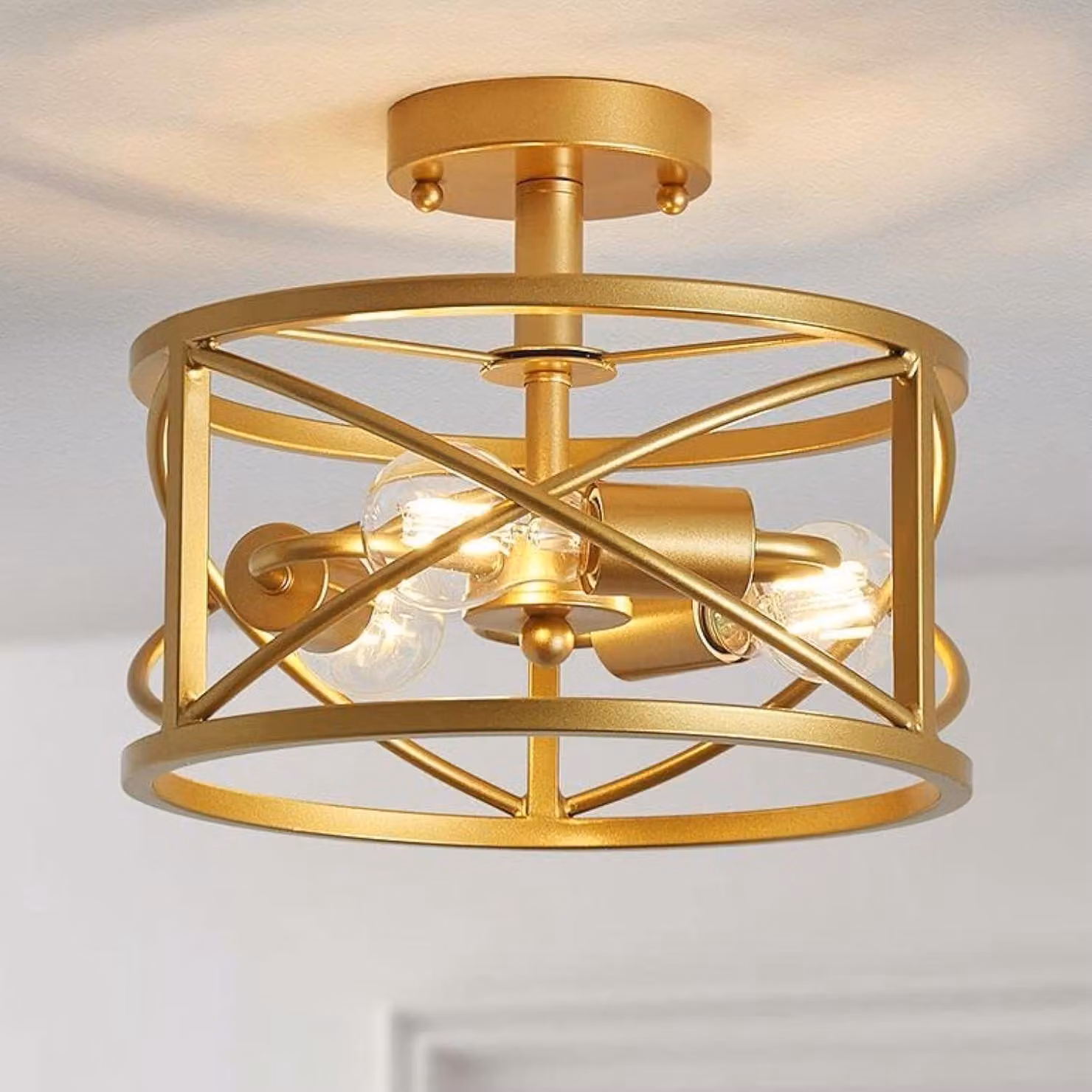 Lampadario vintage "3 Lichten" - Finitura dorata, da montaggio a soffitto