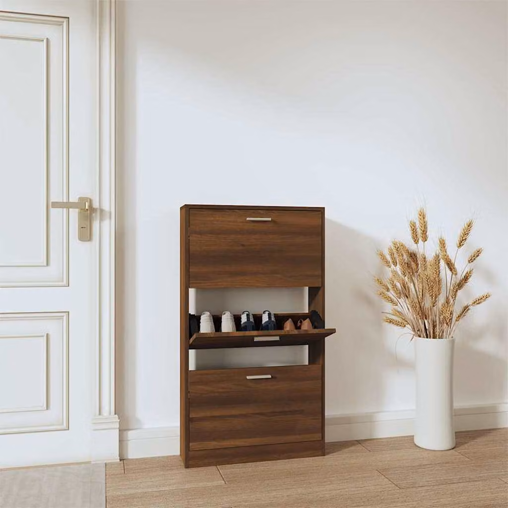Scarpiera moderna vidaXL in legno rovere marrone con scomparti basculanti, L: 59 cm, P: 17 cm, H: 108 cm