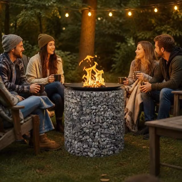 Gabion Fire Pit 100 Cm Galvanized Iron