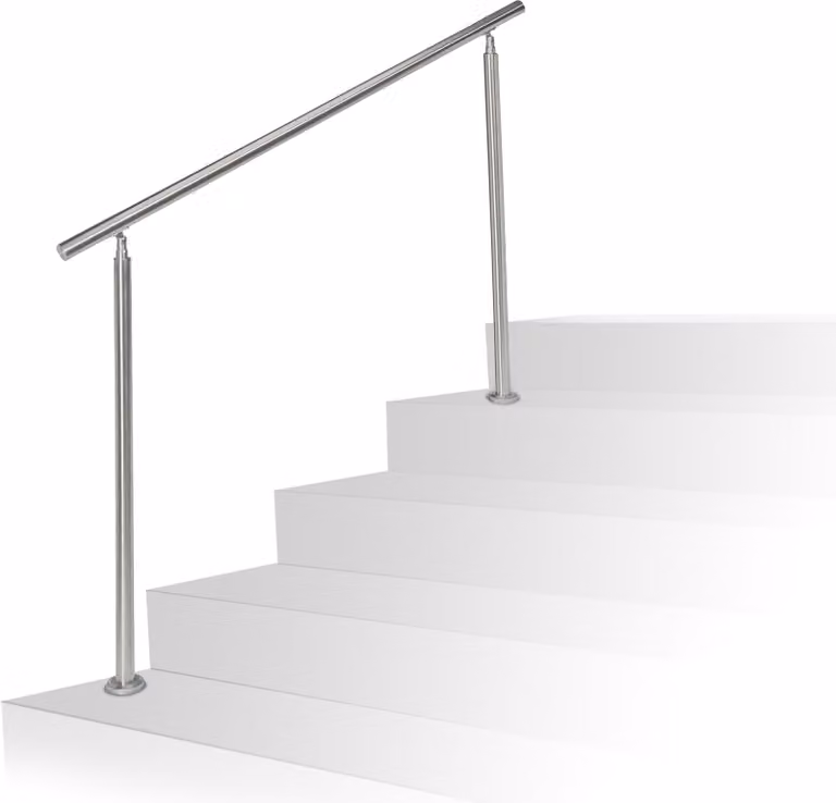 Set di ringhiera per scale Relaxdays in acciaio inossidabile, per interni ed esterni, corrimano, lunghezza 1,5 m, 2 montanti, senza traverse, argento