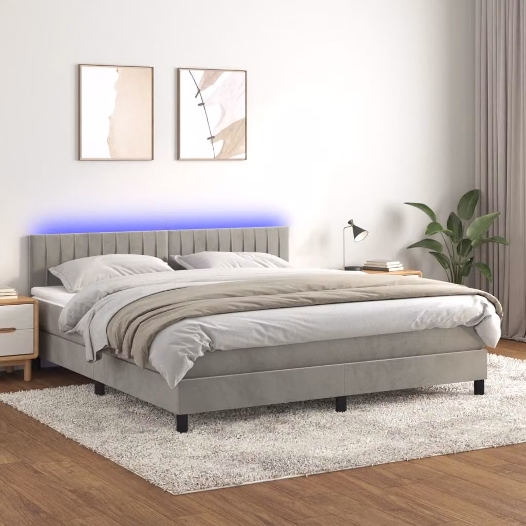 Maison Exclusive - Letto a Molle con Materasso e LED Grigio Chiaro 180x200 cm Velluto
