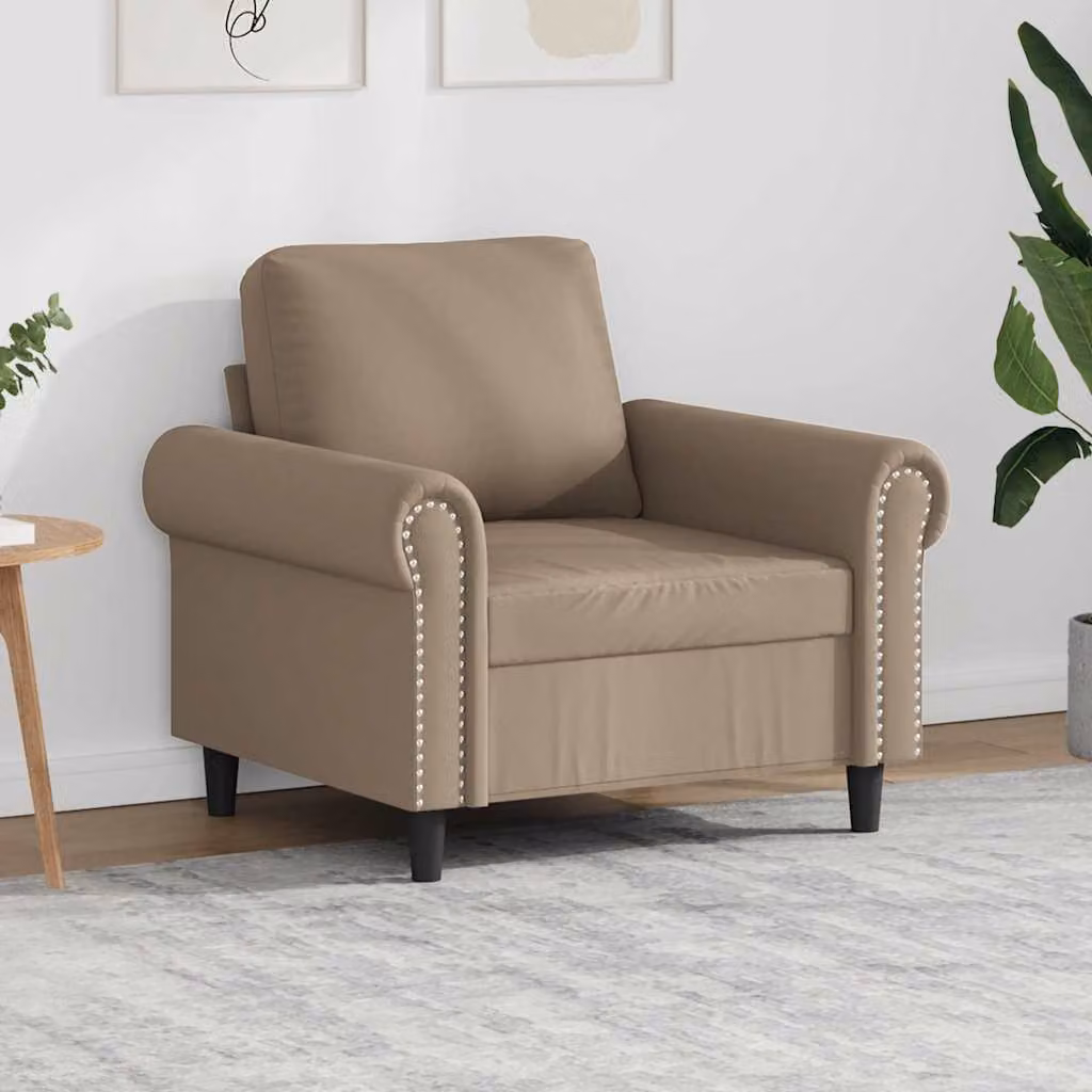 Poltrona moderna vidaXL in similpelle beige e marrone con braccioli e struttura in metallo