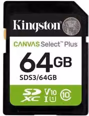 Scheda di memoria SD Kingston Canvas Select Plus SDS3 da 64GB multicolore