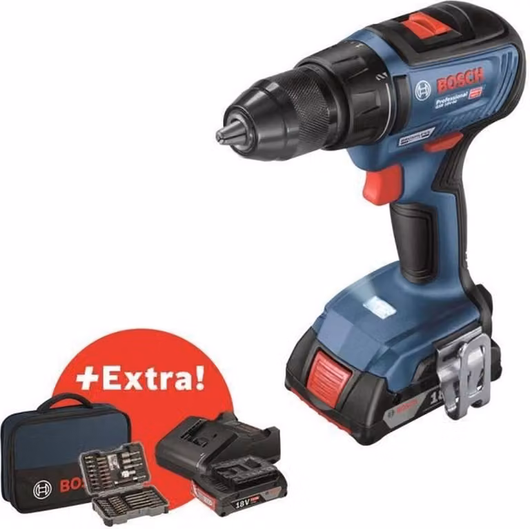 Bosch Professional GSR 18V-50 drill-driver + 2 x 2.0Ah batteries + GAL 18V-20 charger + 43 accessories + Bag