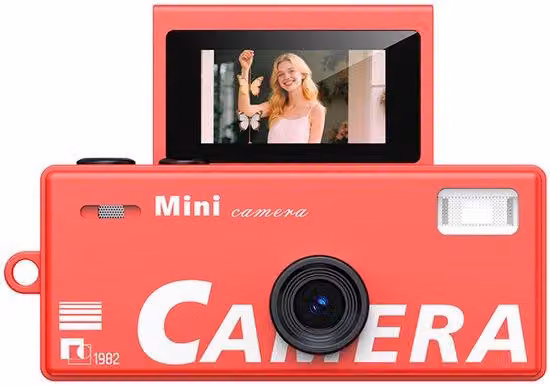 Mini videocamera HD, action camera portatile, registrazione HD a 1080p, obiettivo grandangolare da 130°, funzione di fotografia virtuale, leggera, di colore rosso, inclusa scheda di memoria da 32GB e lettore di schede.