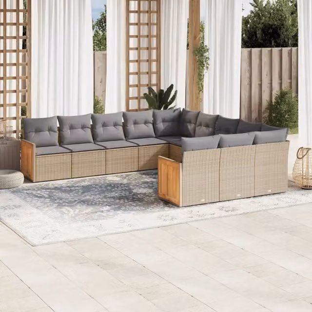 Set di Divani da Giardino VIDAXL in Polyrattan con Cuscini Beige, 11 Pezzi, Design Moderno a L