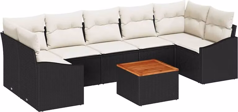 Set Divano da Giardino con cuscino 8 pcs Nero polyrattan