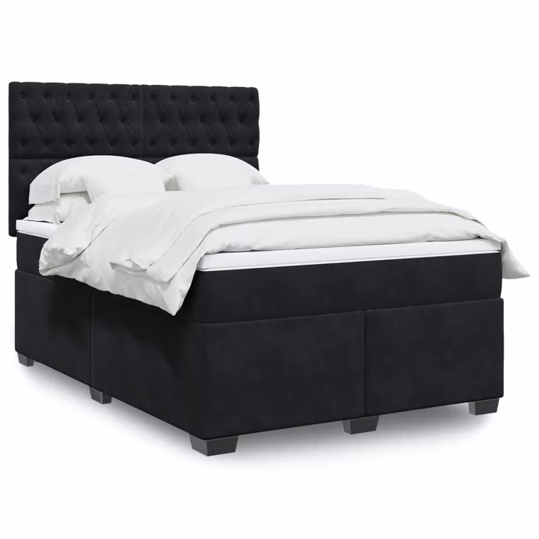 vidaXL Giroletto a Molle con Materasso in Velluto Nero L/P: 160 x 200 cm