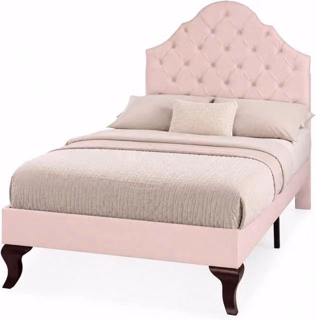 Letto imbottito 90x200 in velluto rosa con testiera regolabile, rete a doghe in legno, montaggio semplice e supporto stabile, per camera da letto