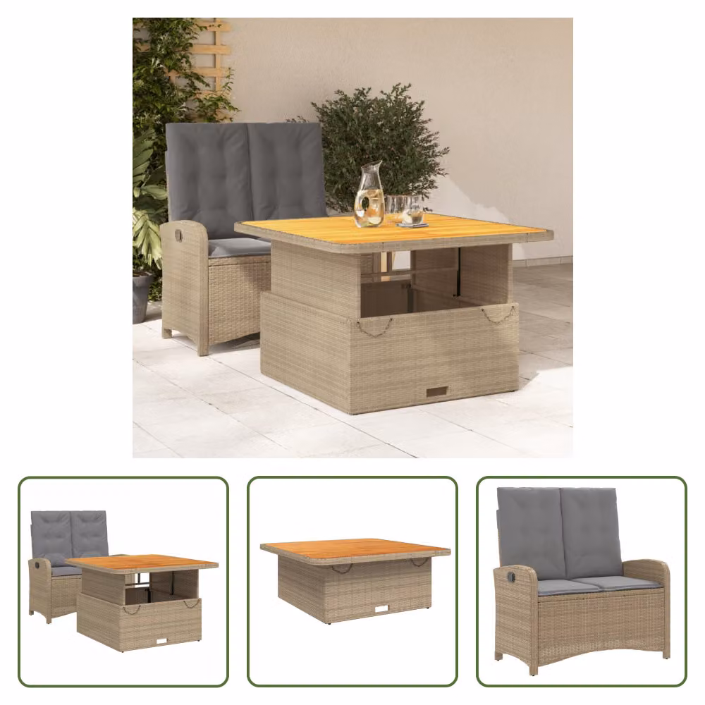 The Living Store Set da pranzo da giardino a 2 pezzi con cuscini Beige poly rattan