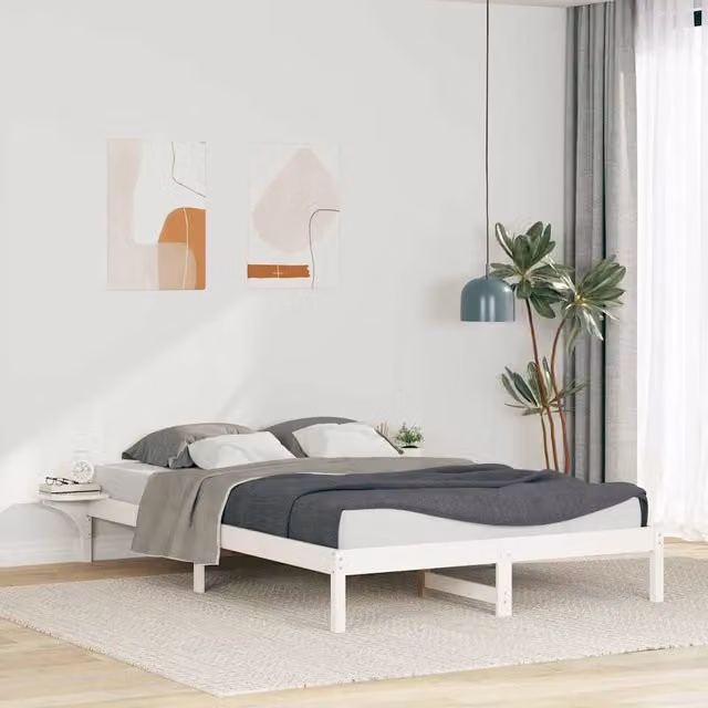 Letto moderno vidaXL in pino massello bianco con tavolini laterali L/P/H: 215.5 x 140 x 190 cm – 1
