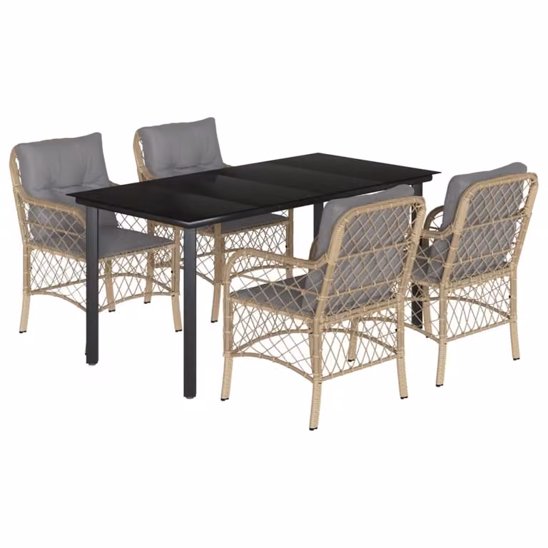 Set Pranzo da Giardino 5 pz con Cuscini Beige Misto Polyrattan
