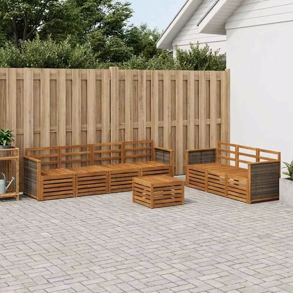 Set di divani da giardino vidaXL in legno di acacia massello marrone con 8 pezzi e cuscini inclusi