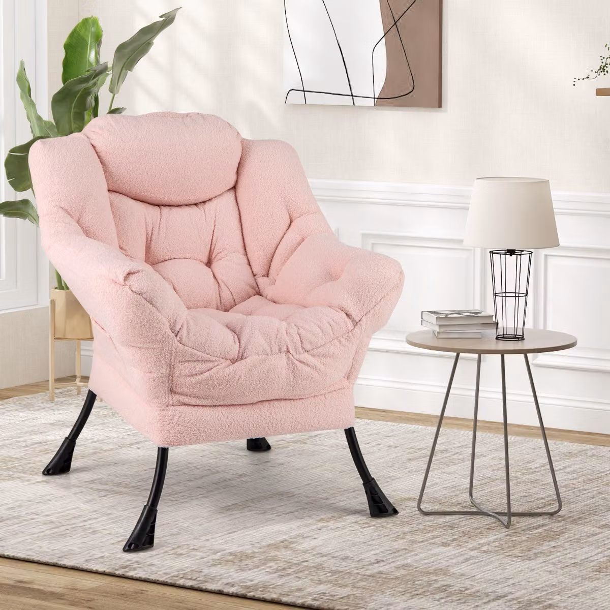 Poltrona elegante Costway in tessuto bouclé rosa con schienale e seduta imbottiti per il tuo soggiorno