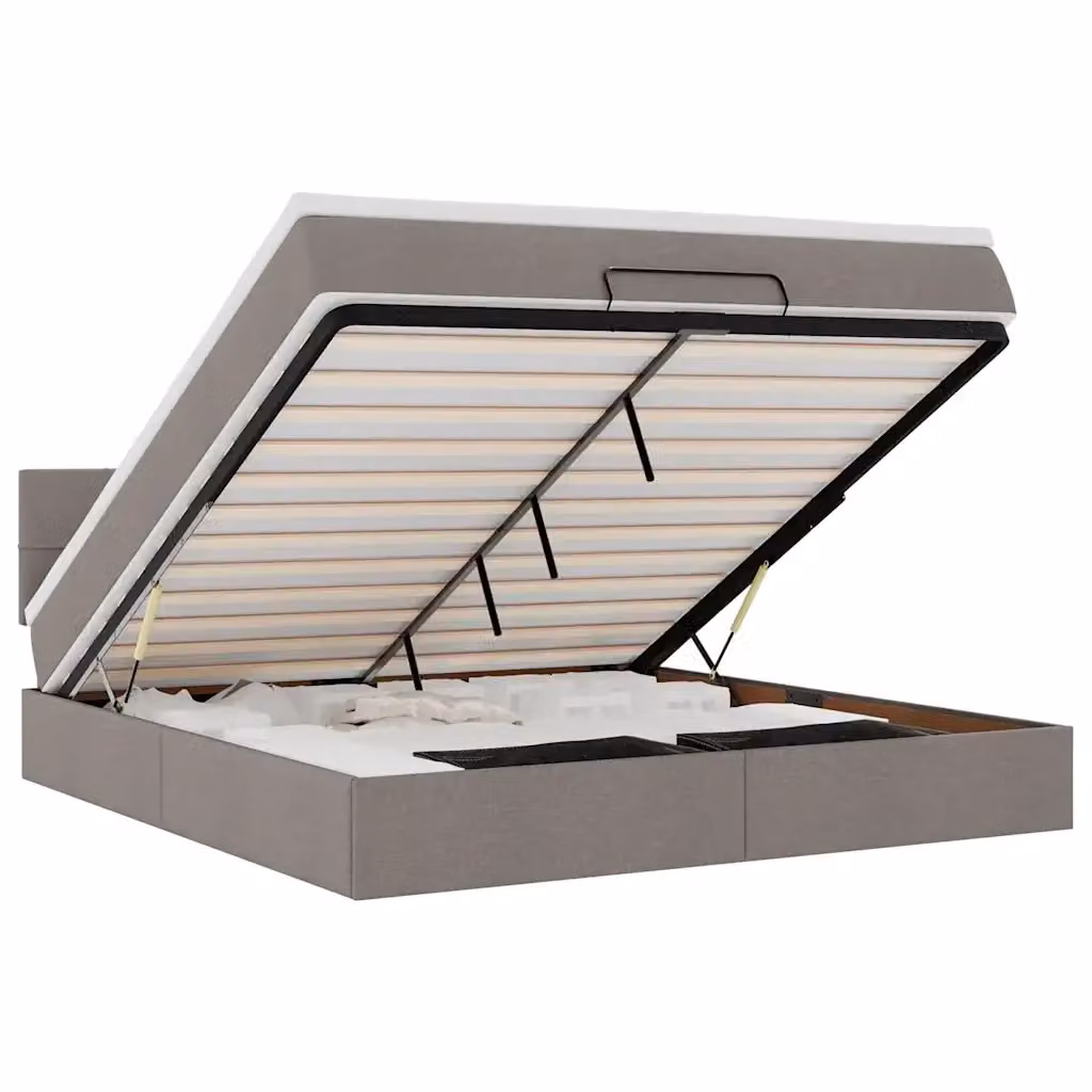Letto moderno vidaXL con base contenitore a sollevamento, illuminazione LED sottostante e porta di ricarica USB, colore beige/grigio, L: 180 cm, P: 200 cm, H: 203 cm – 2