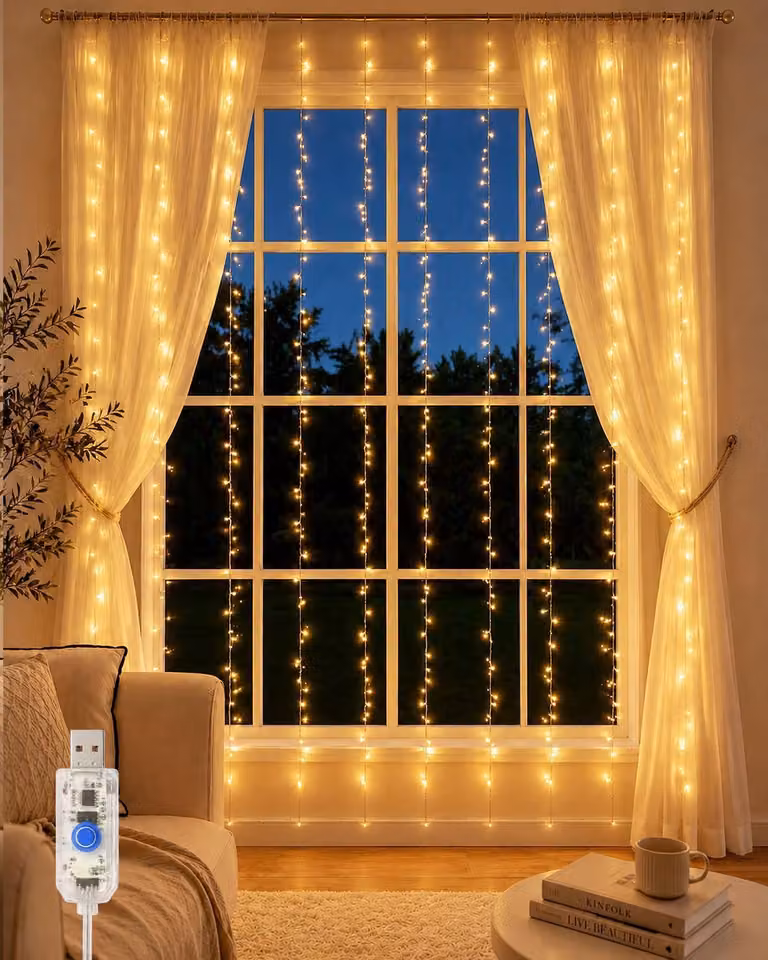 Tenda luminosa a LED, dimensioni 3x3 metri, 300 LED bianco caldo, grado di protezione IP65