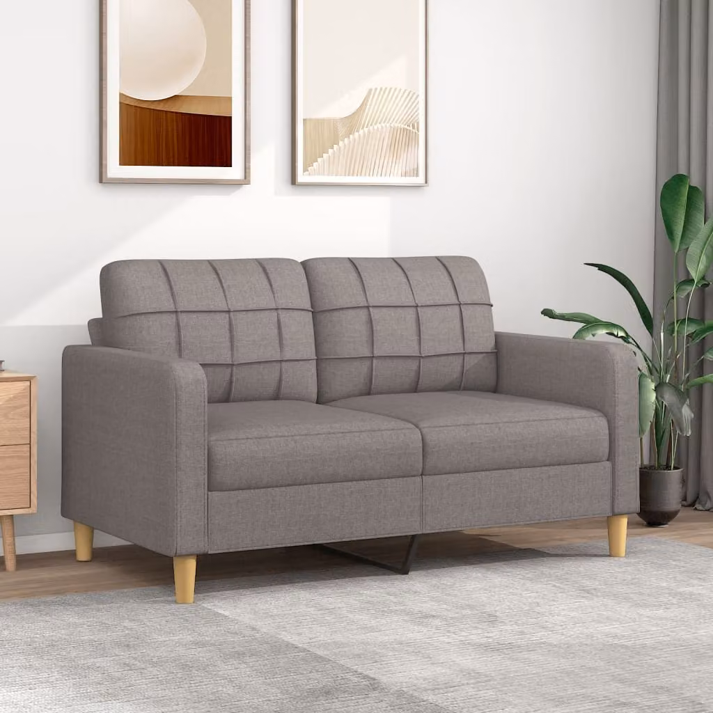 Divano a due posti, colore taupe, 140 cm, rivestito in tessuto