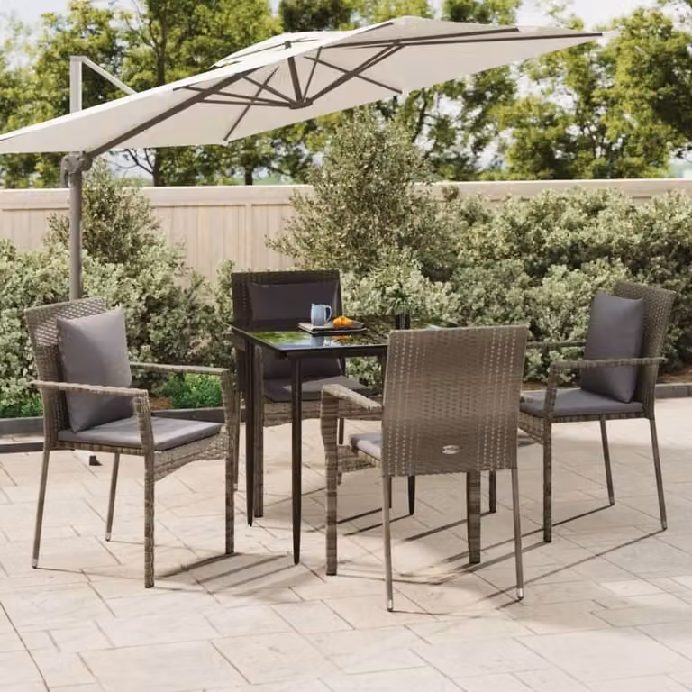 Maison Exclusive - Set da pranzo da giardino a 5 pezzi con cuscini in rattan sintetico nero e grigio