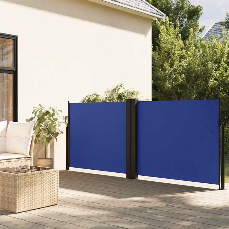 Tenda da Sole Laterale Retrattile vidaXL Blu in Poliestere e Acciaio L: 600 cm, H: 100 cm