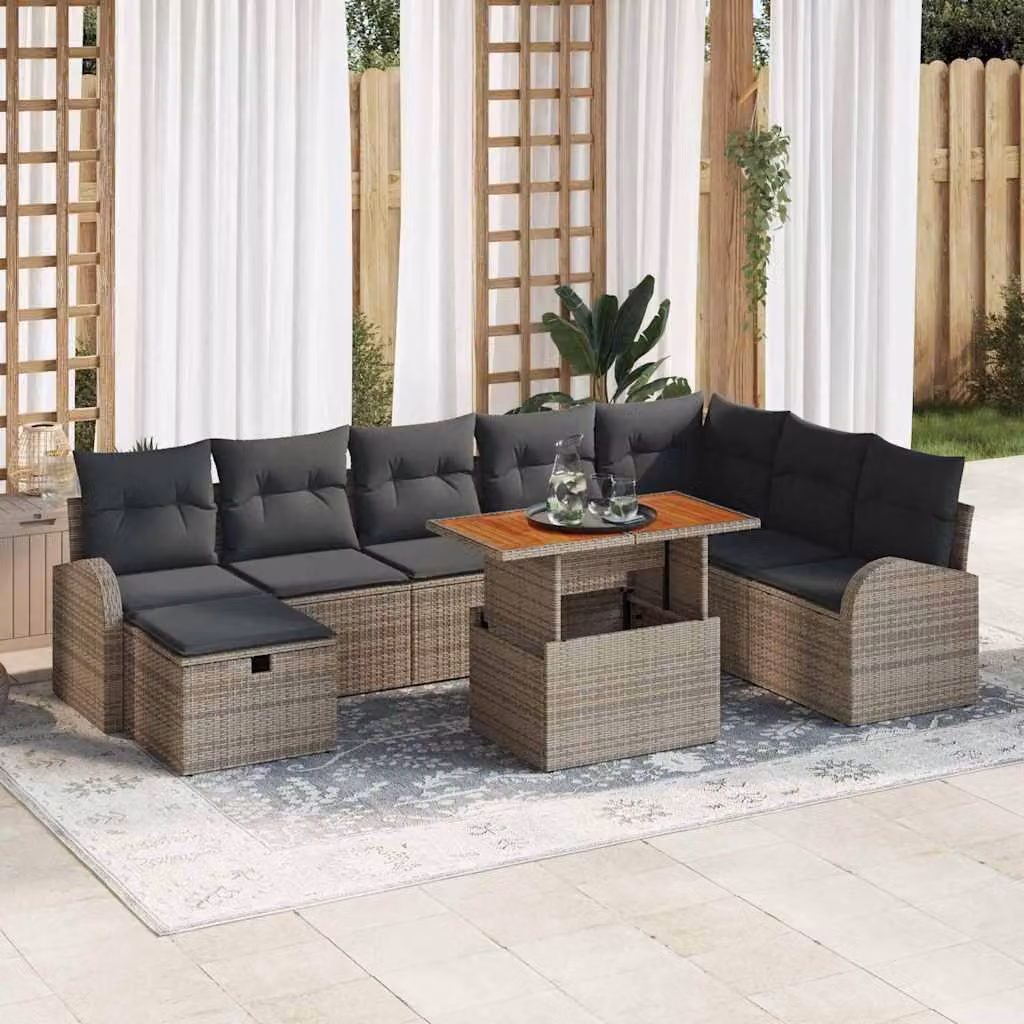 Maison Exclusive - Set da giardino con divano, 9 pezzi, grigio, rattan sintetico