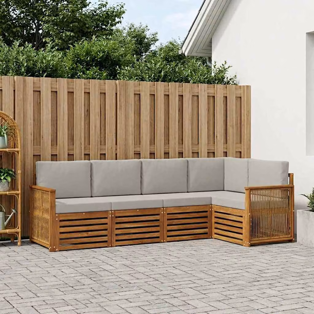 Set di divani da esterno vidaXL a forma di L in legno di acacia con cuscini, Grigio e Beige